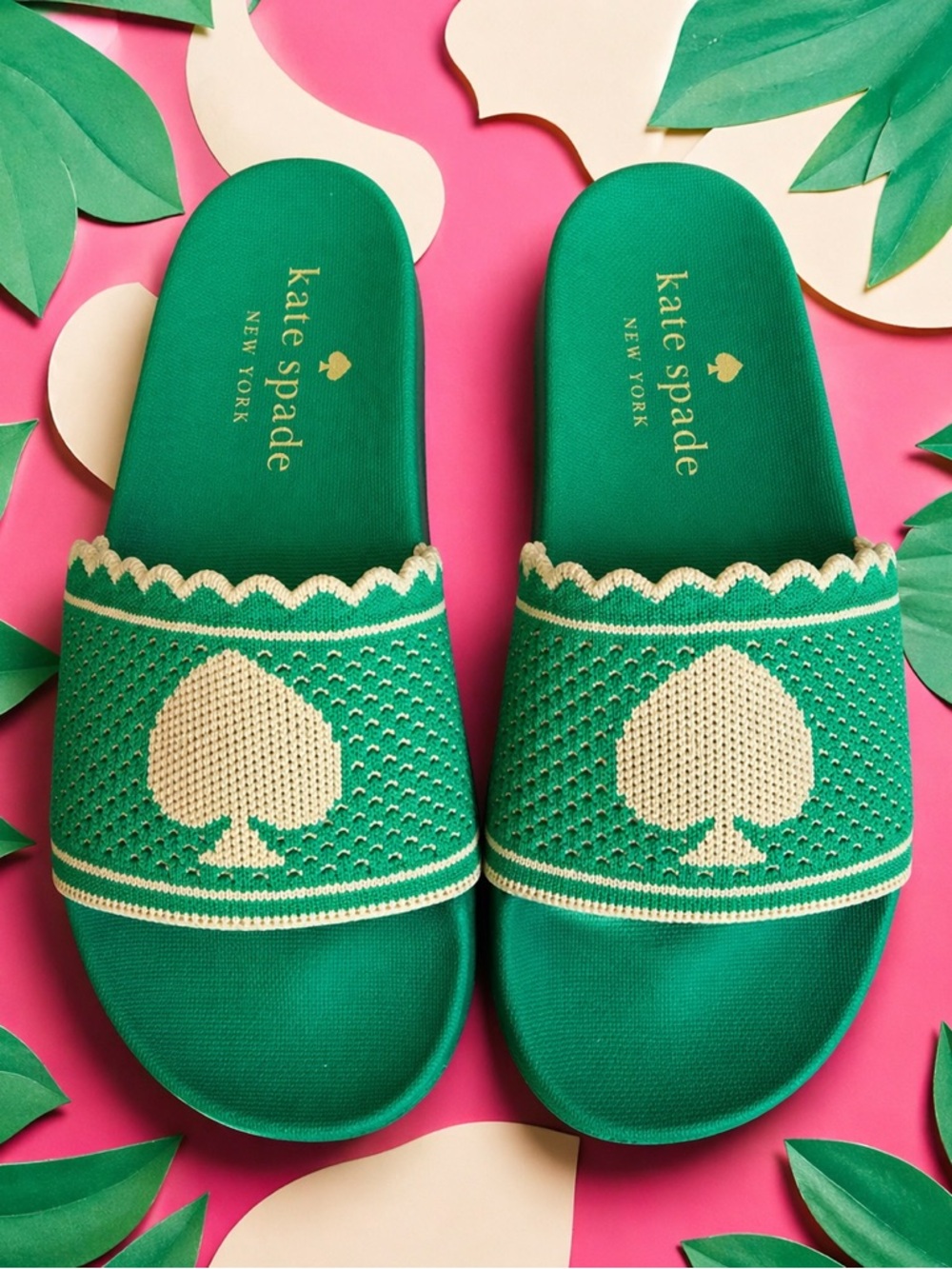 ♠️ Kate Spade New York Peyton Knit Slide Sandals Green White Size 5 NWOB